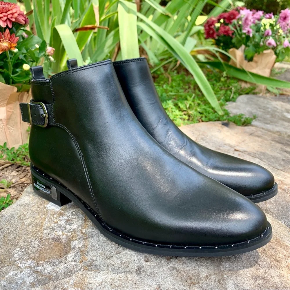 Blondo Black Leather Ankle Booties with Buckle Accent